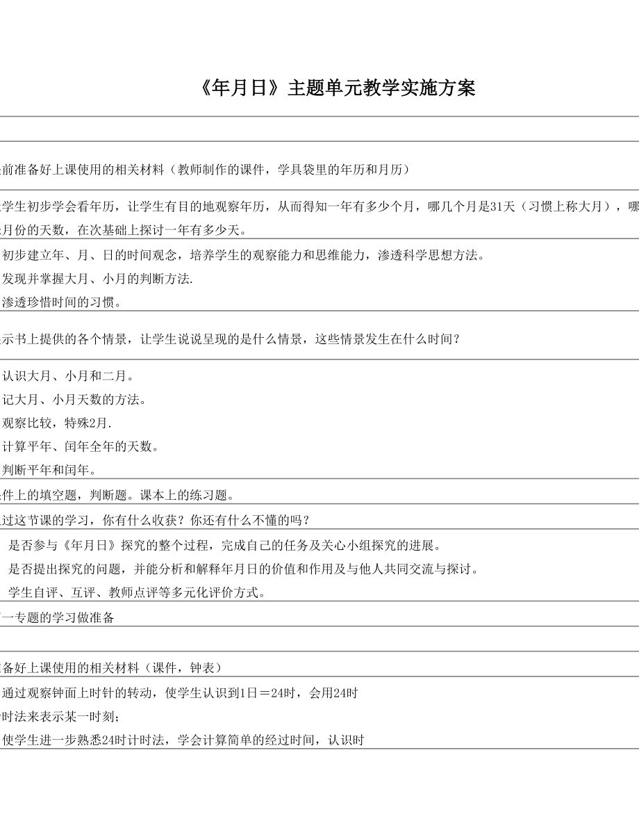 《年月日》主题单元教学实施方案.doc