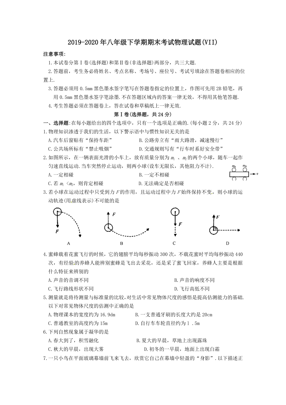 八年级下学期期末考试物理试题(VII).doc