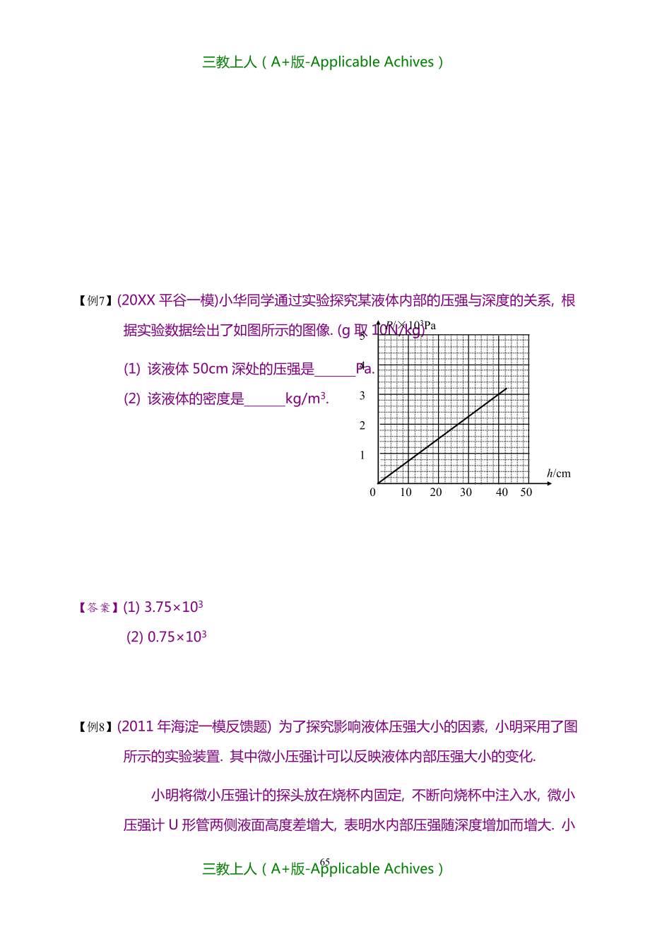 人教版初二物理尖端班第4讲液体压强.教师版.doc