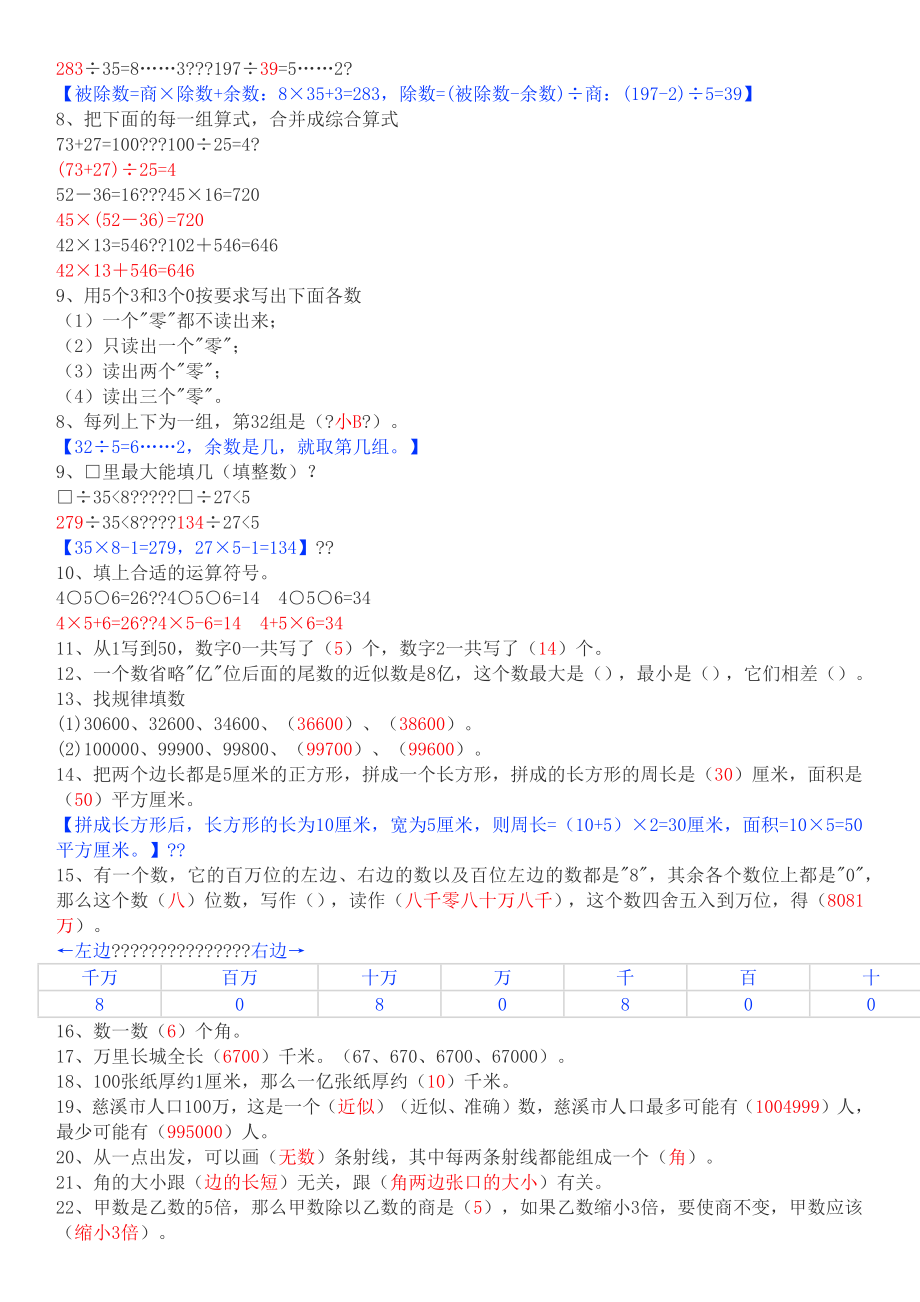 四年级数学上册易错题集锦附答案.doc