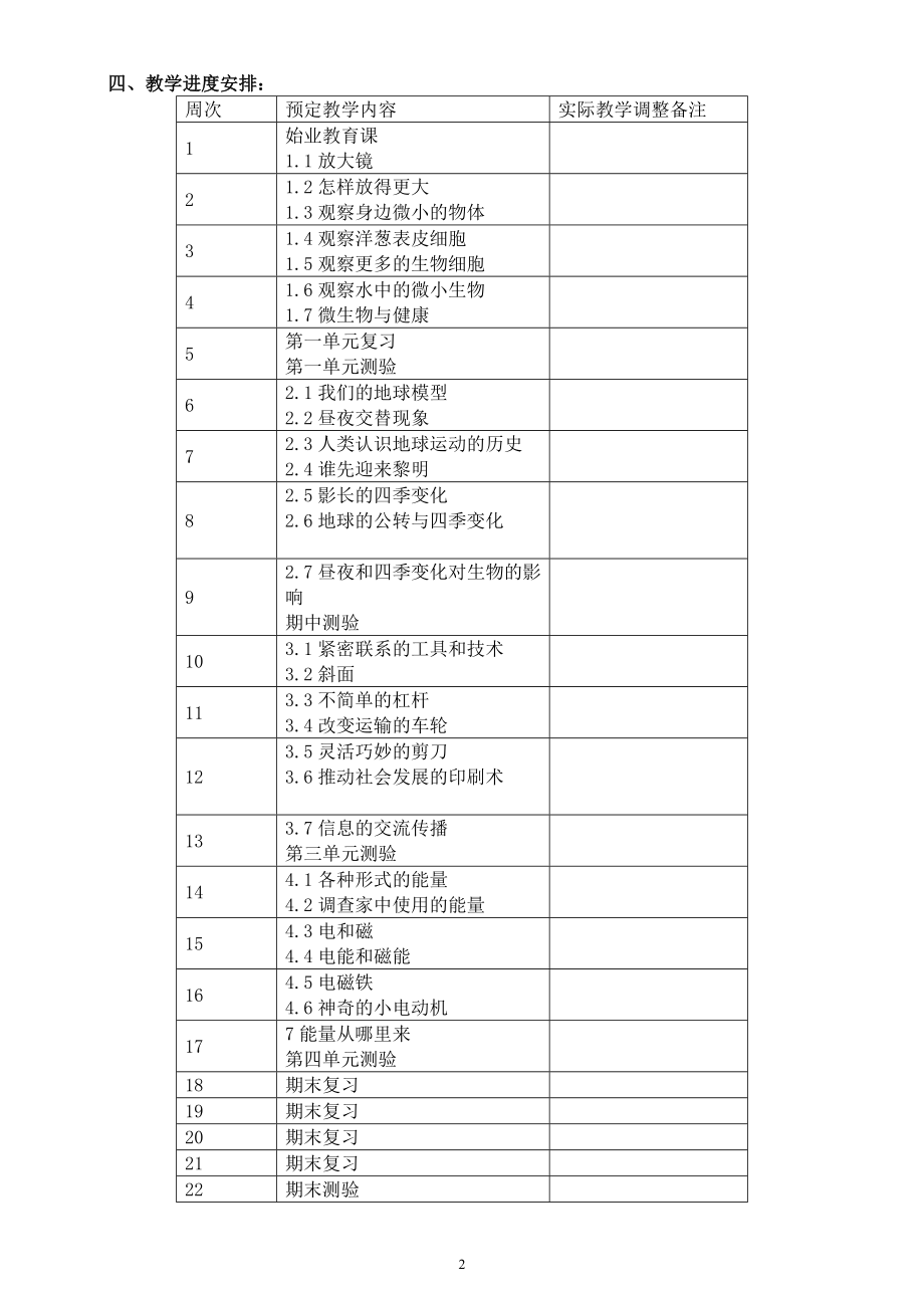 小学科学教科版六年级上册教学计划（新版）.doc