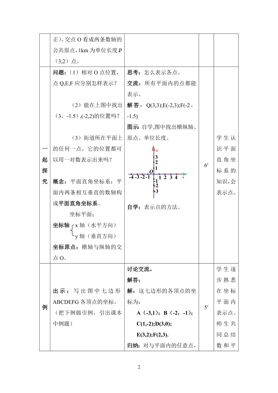 冀教版八年级下19.2平面直角坐标系参考教案.doc