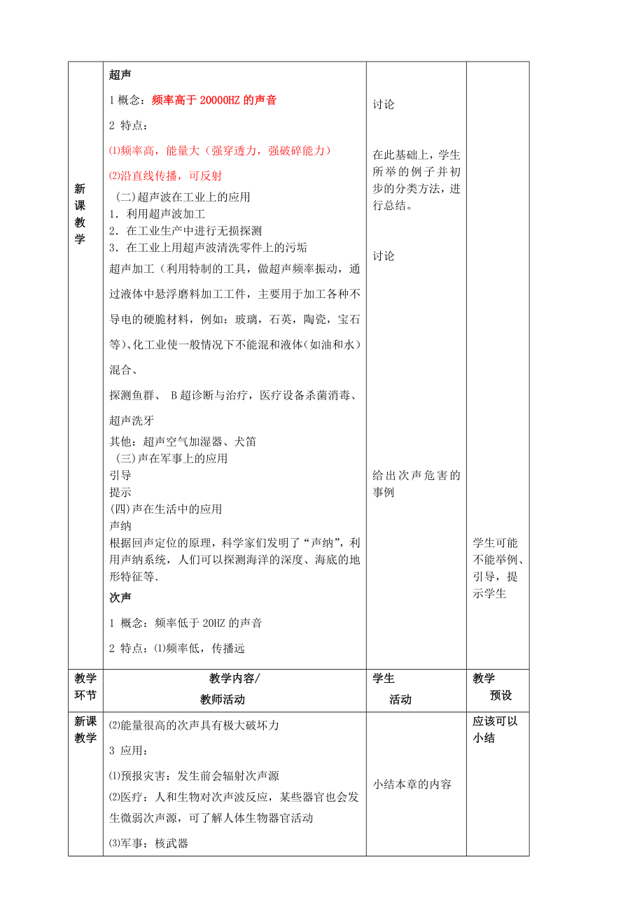 八年级物理全册《3.3超声与次声》教案（新版）沪科版.doc