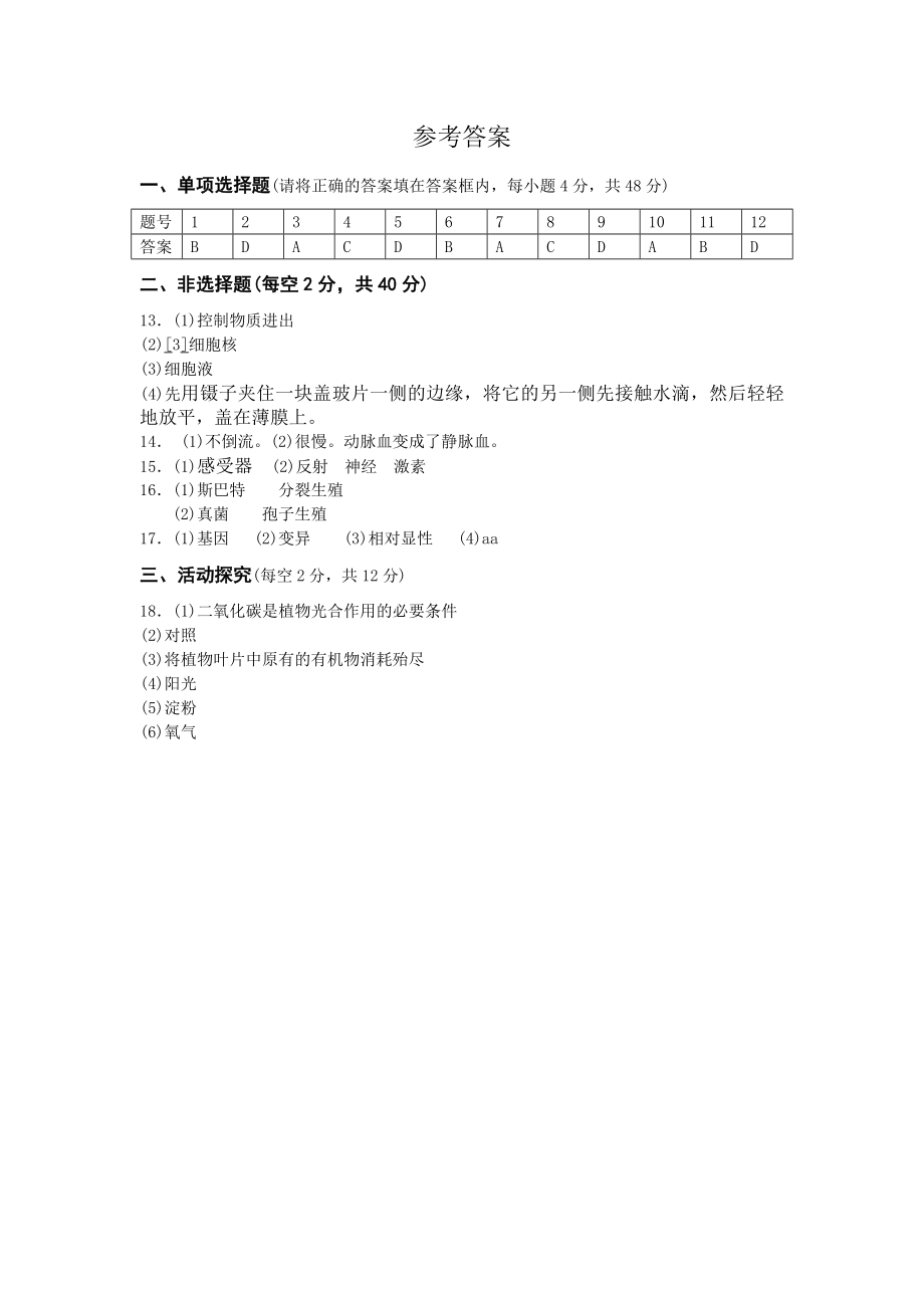 八年级生物结业考试试题（版有答案）.doc