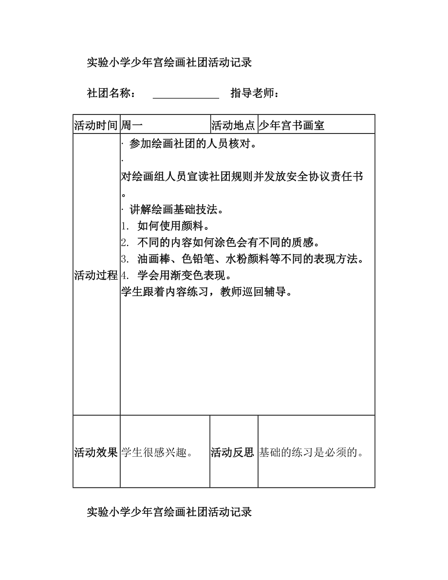 实验小学少年宫绘画社团活动记录.doc