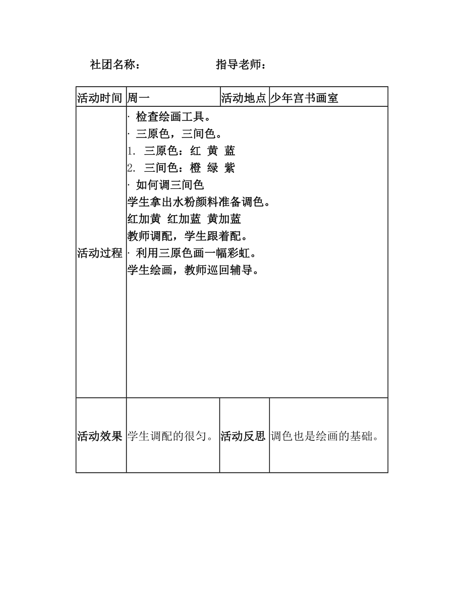 实验小学少年宫绘画社团活动记录.doc