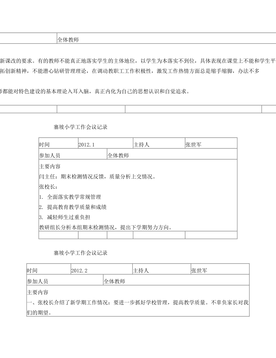 寨坡小学教学工作会议记录(一年).doc