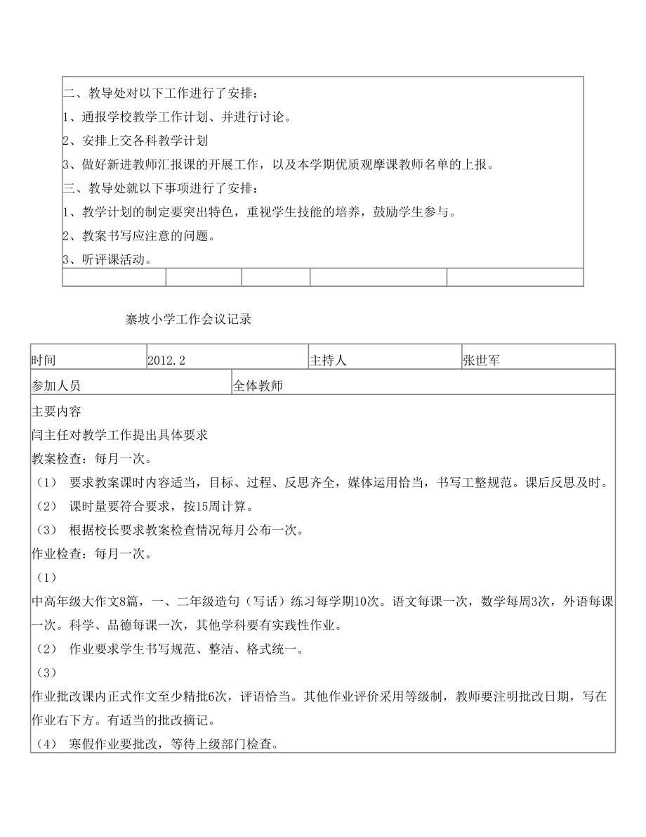 寨坡小学教学工作会议记录(一年).doc