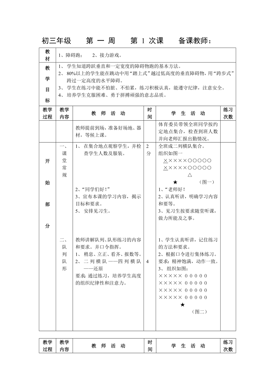 初中九年级体育教案全集