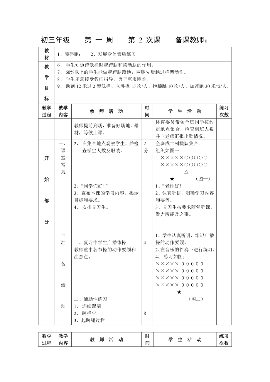 初中九年级体育教案全集