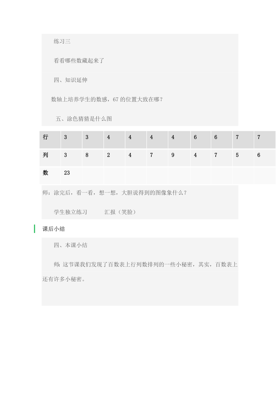 小学数学人教2011课标版一年级百数表教案