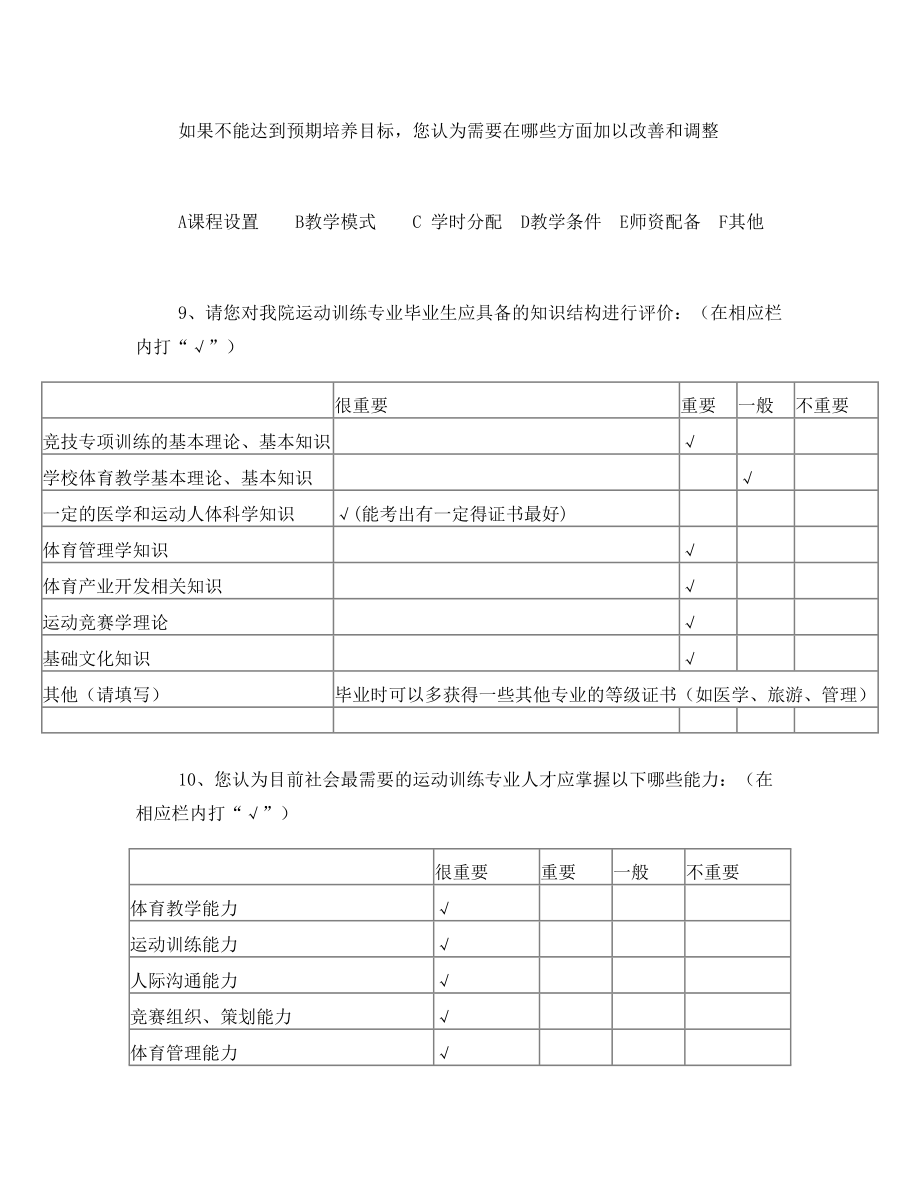 体育学院运动系调查问卷.