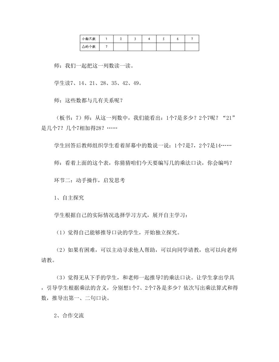 小学数学《7的乘法口诀》与信息技术整合设计