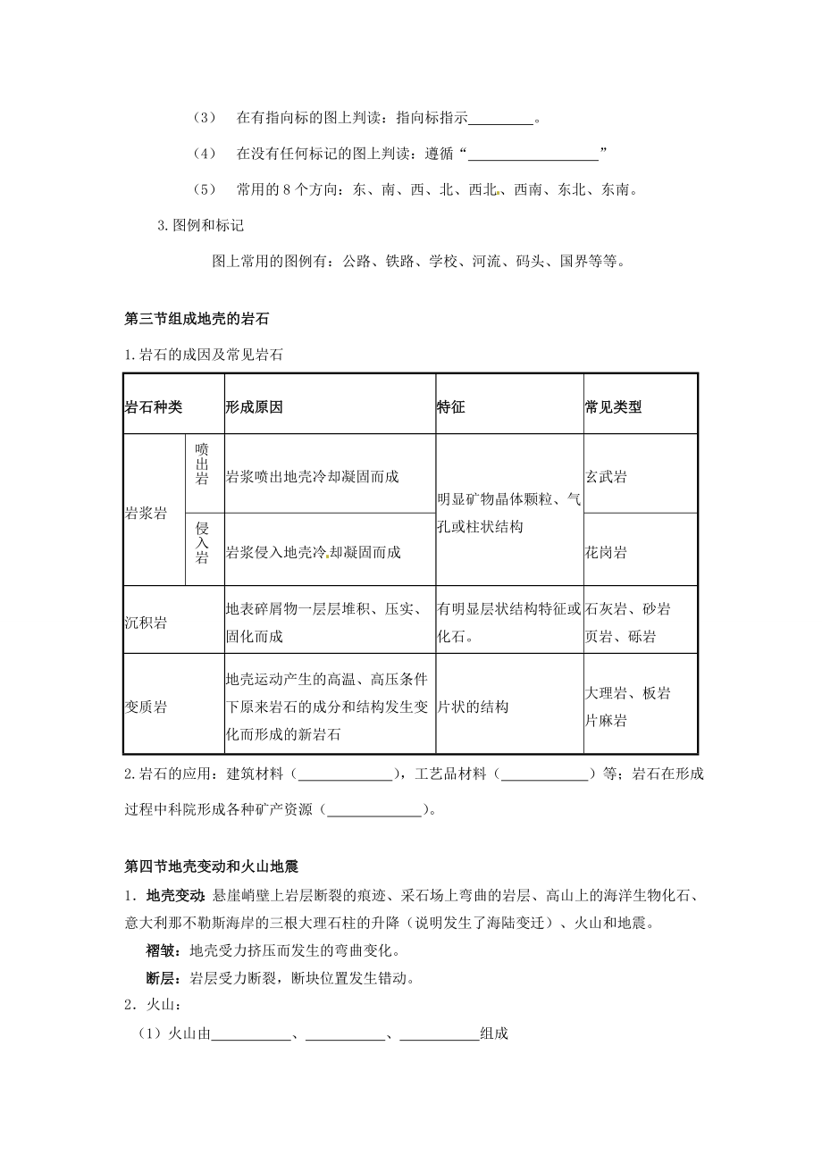 中学七年级科学上册(第三章人类的家园)知识点填空(无答案) 浙教版 试题