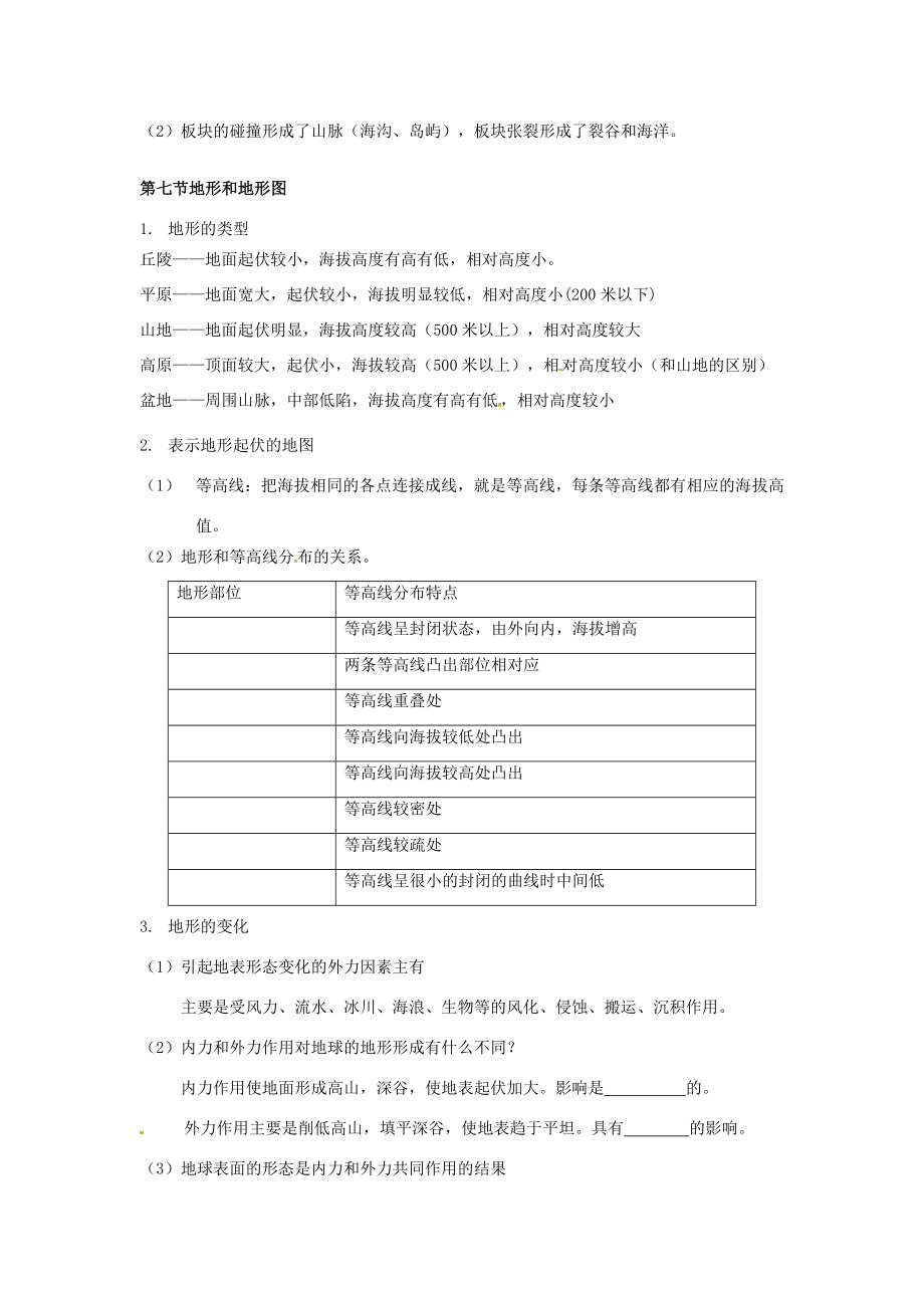 中学七年级科学上册(第三章人类的家园)知识点填空(无答案) 浙教版 试题