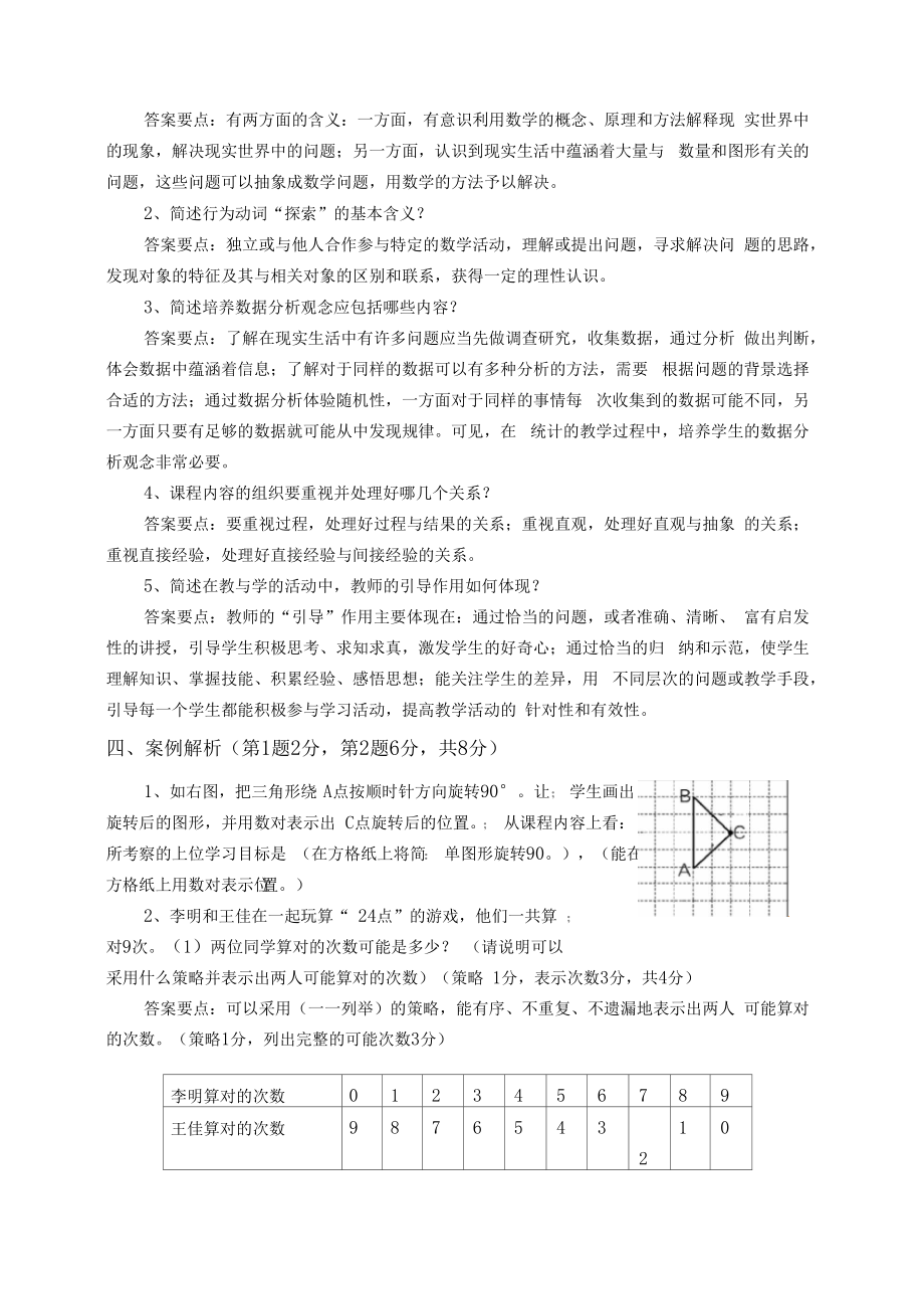 最新版小学数学新课程标准考试试卷测试卷含答案