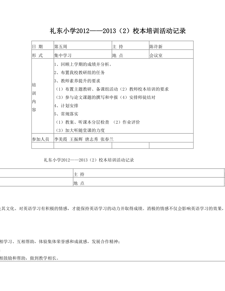 礼东小学-(2)英语校本培训记录