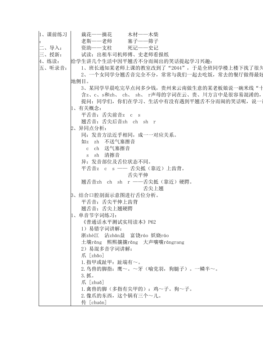 普通话教案：平翘舌音部分