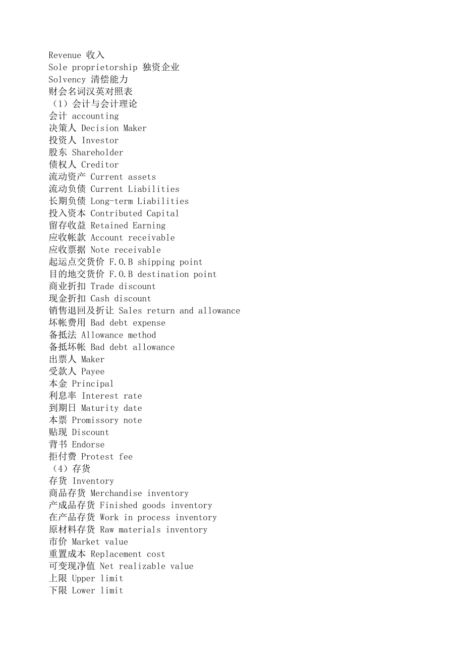 公司理财罗斯专业词汇整理