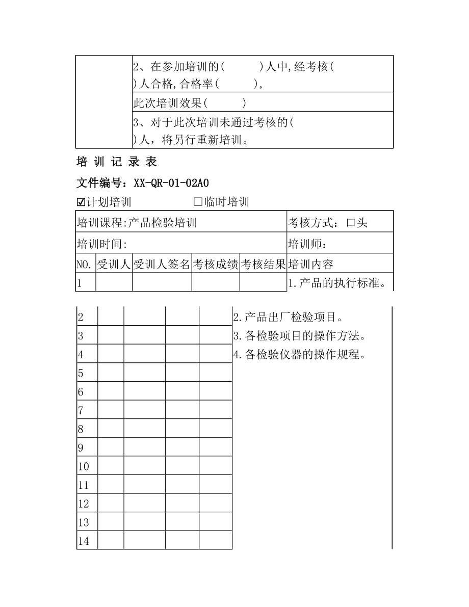 化妆品厂ISO22716-GMPC培训计划、培训记录、基础知识培训考核卷及答案