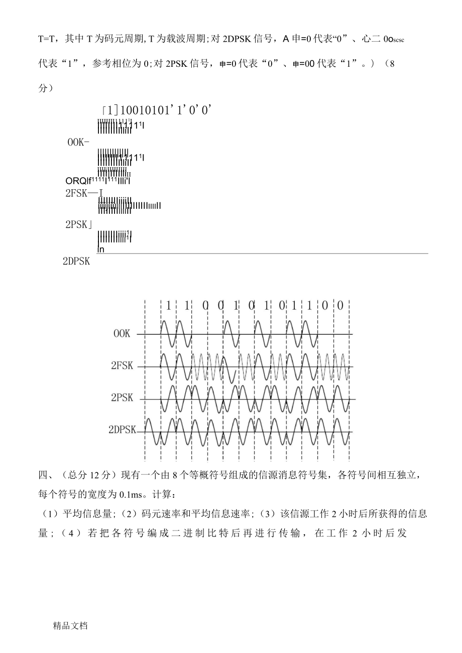 最新武汉理工大学通信原理期末考试试题及答案