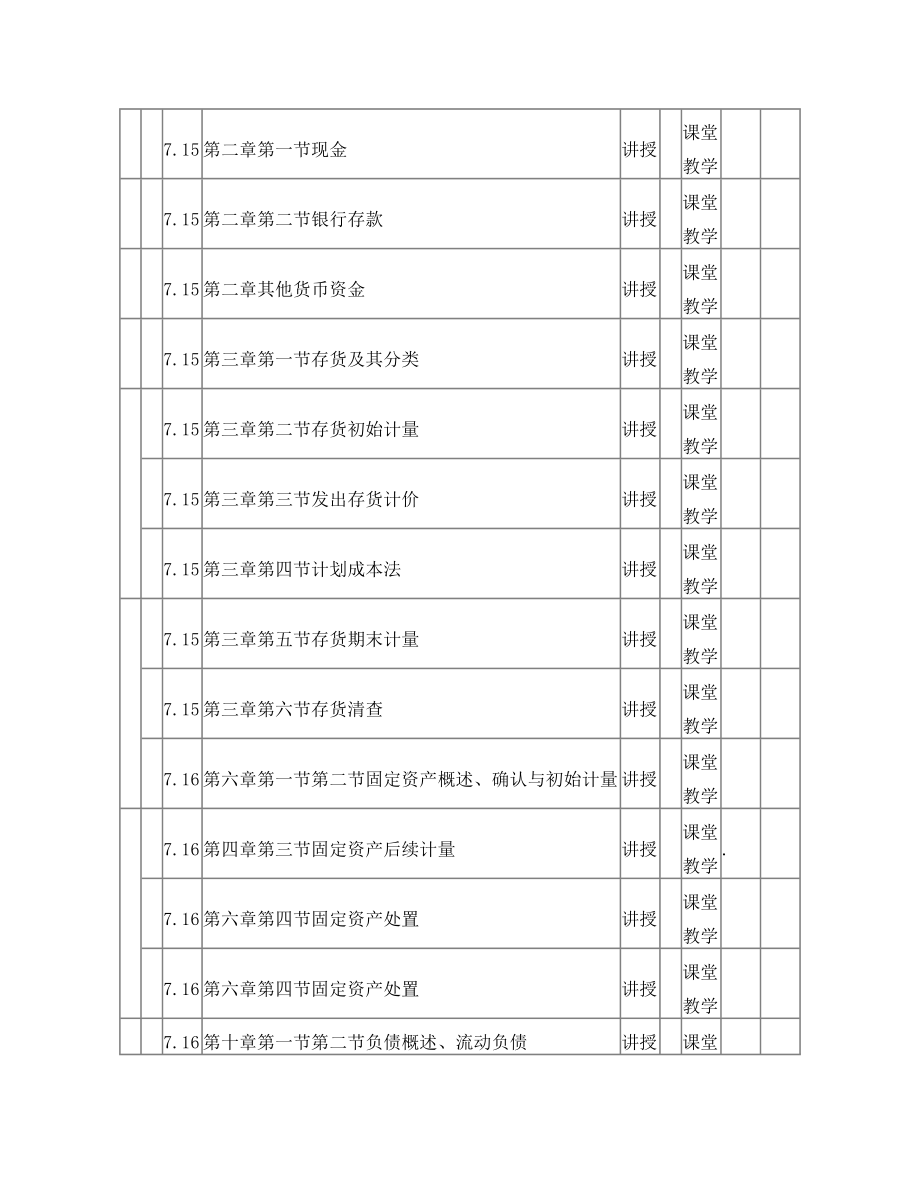 河北科技大学 谭秀欣中级财务会计授课计划表第二学期