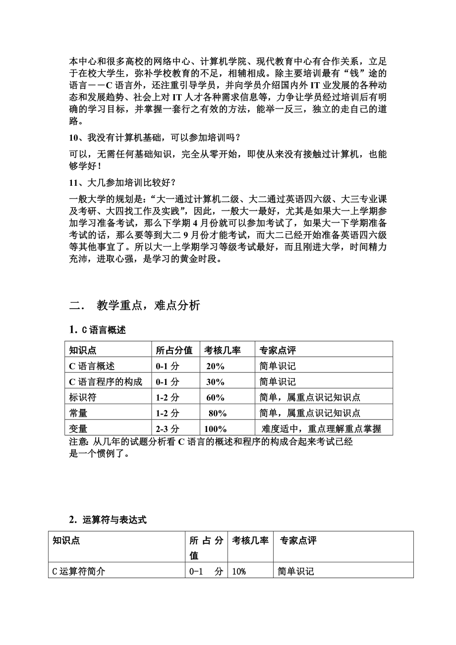 国家计算机二级C语言考试复习知识点