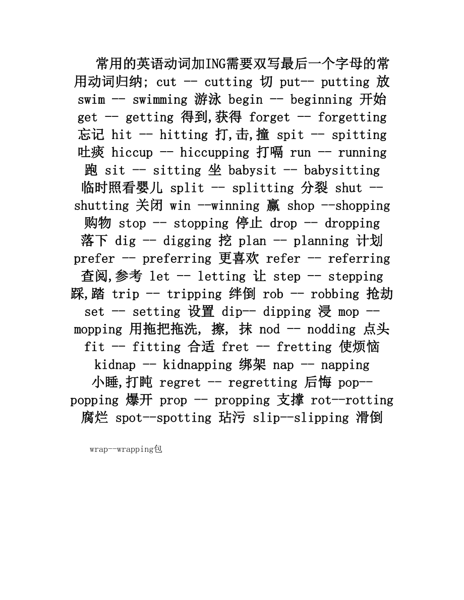 常用的英语动词加ING需要双写最后一个字母的常用动词归纳