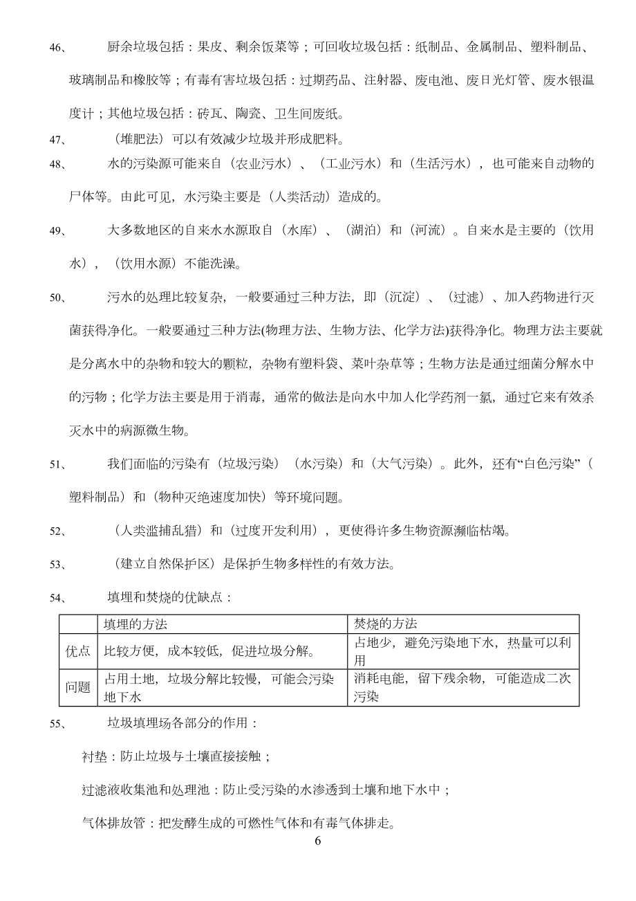 教科版小学六年级科学下册总复习重点知识点汇总