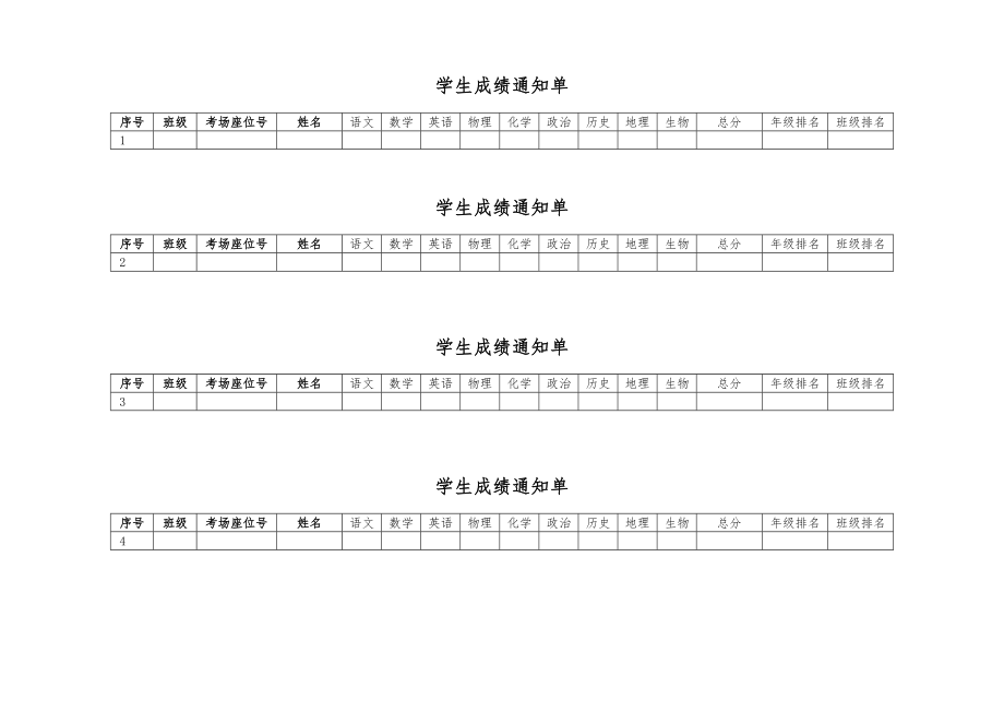 成绩管理初一学生成绩通知单