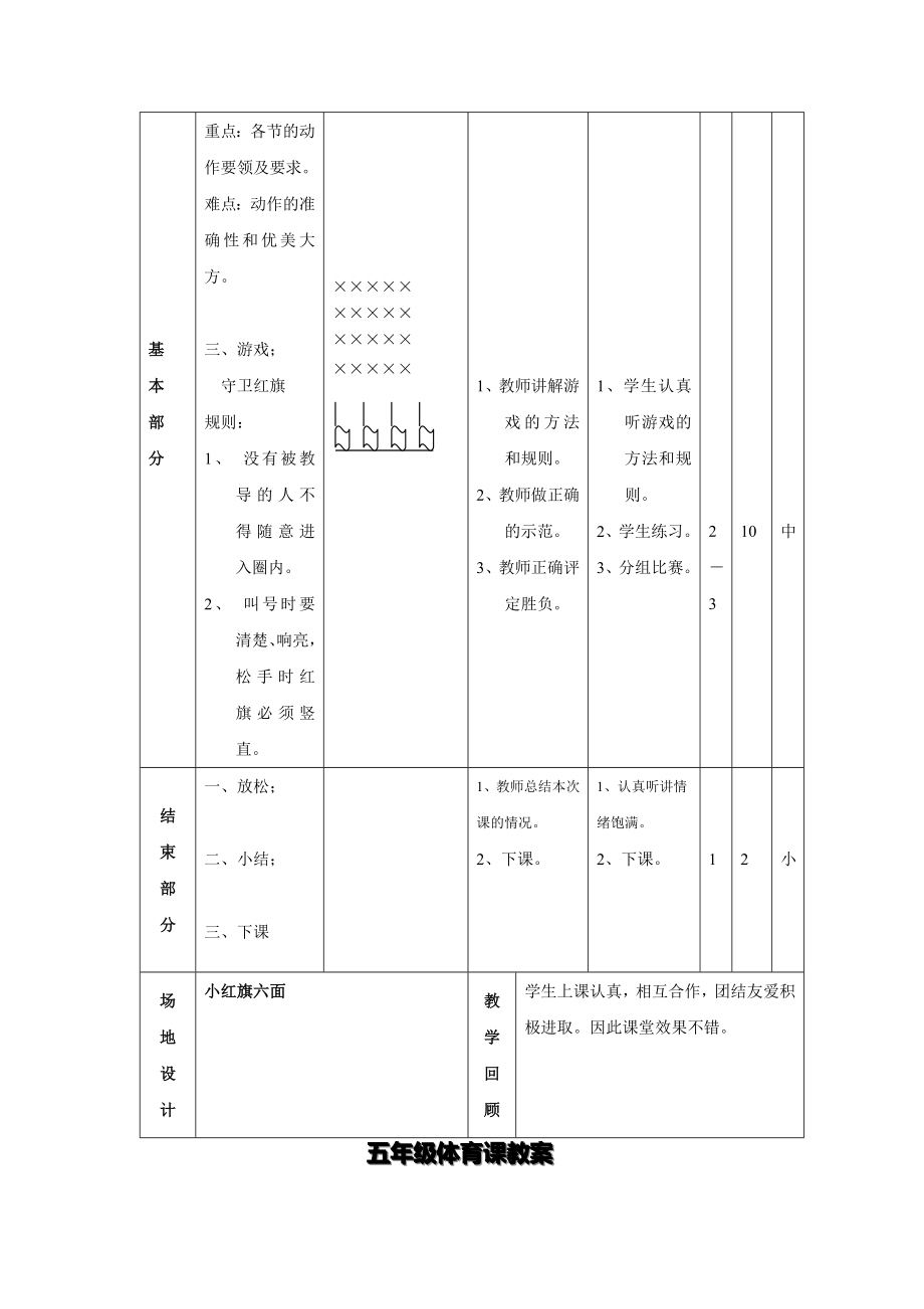 五年级体育教案-下册全集