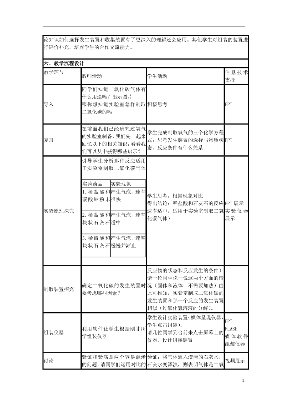 九年级化学上册第六单元实验活动2二氧化碳的实验室制取与性质教学设计（新版）新人教版