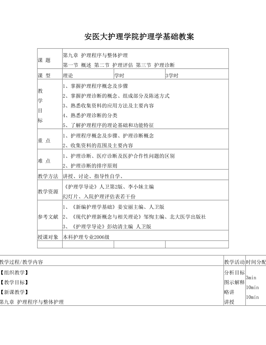 安医大护理学院护理学基础教案