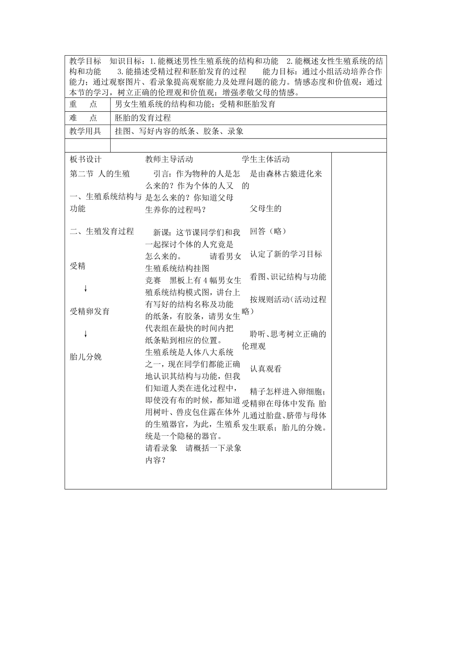 七年级下册生物电子教案 2