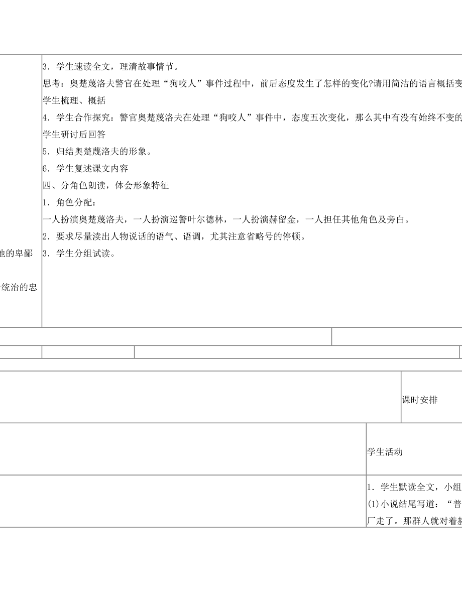 《变色龙》表格式教案