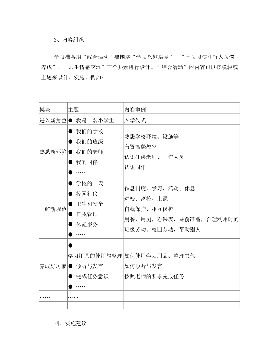 上海市小学学习准备期“综合活动”实施指导意见