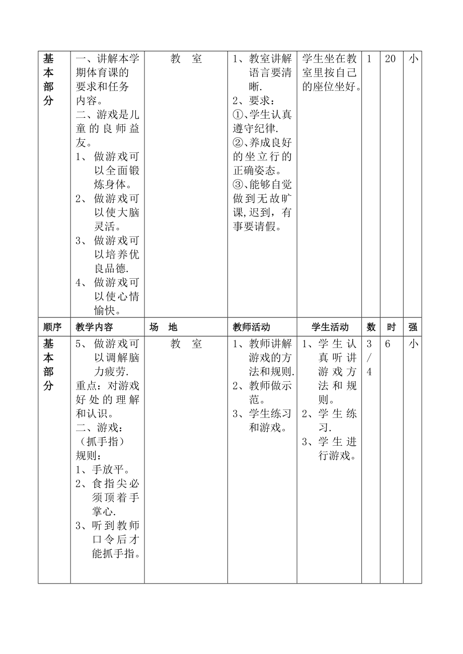 人教版小学三年级体育教案全集全册