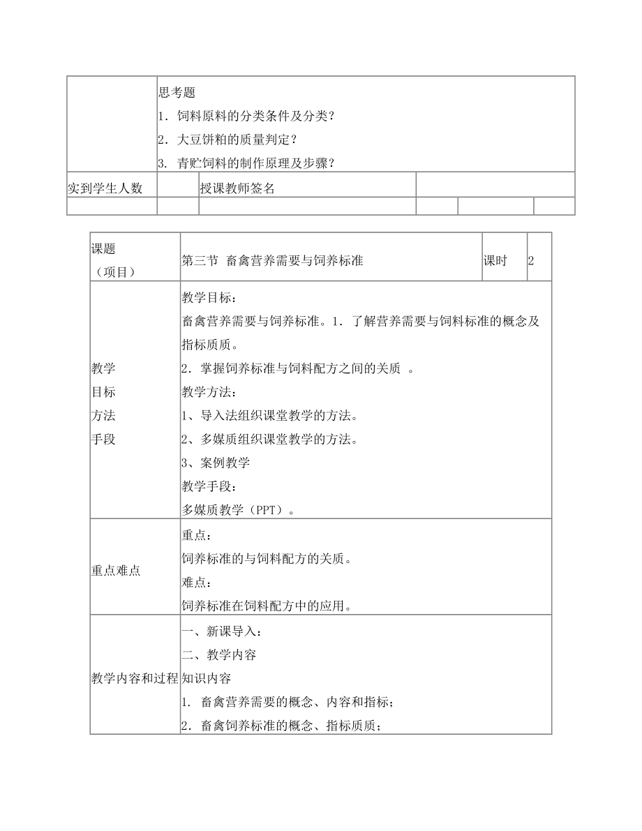 家禽营养与饲料教案