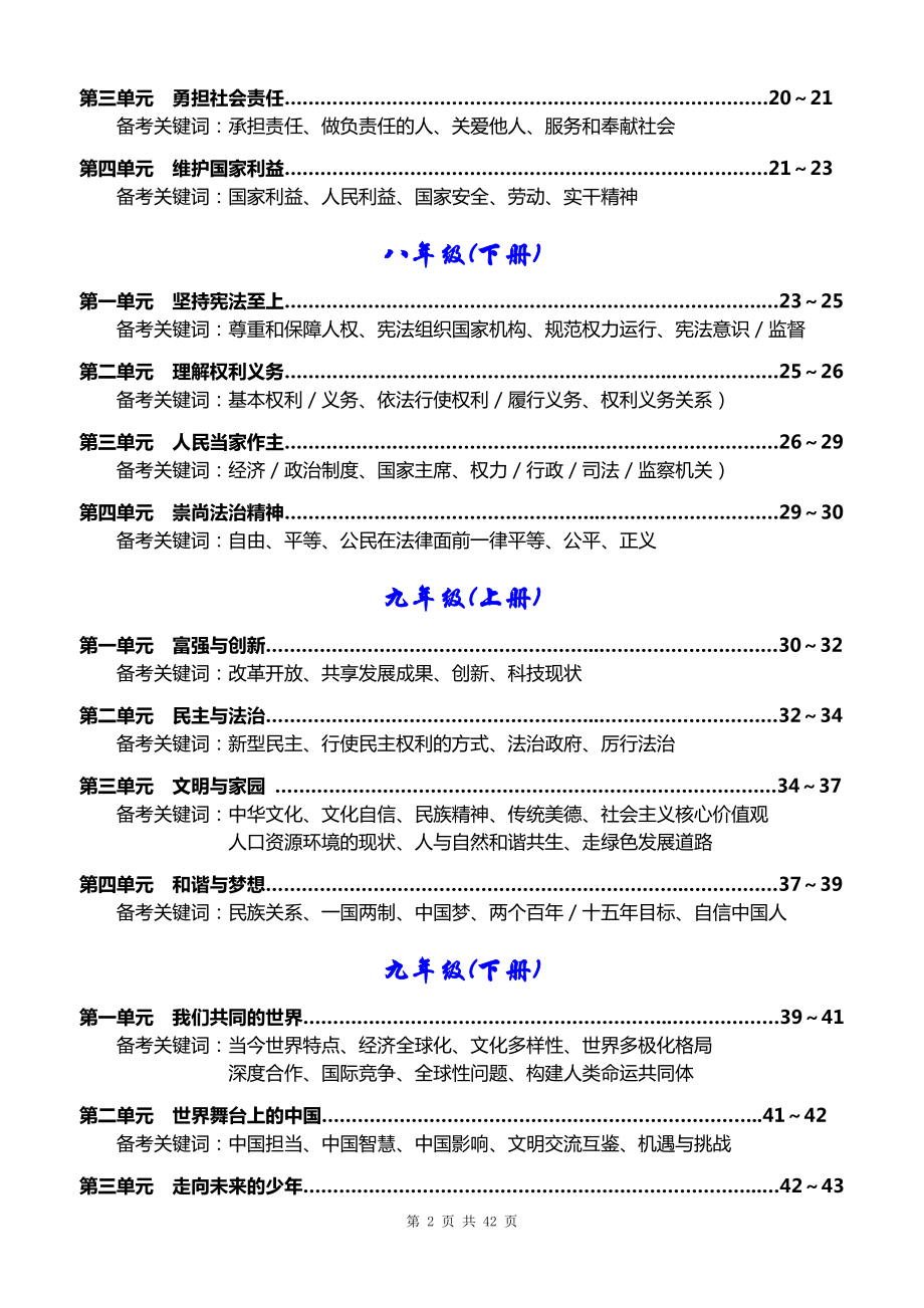 福建省届中考复习道德与法治知识清单