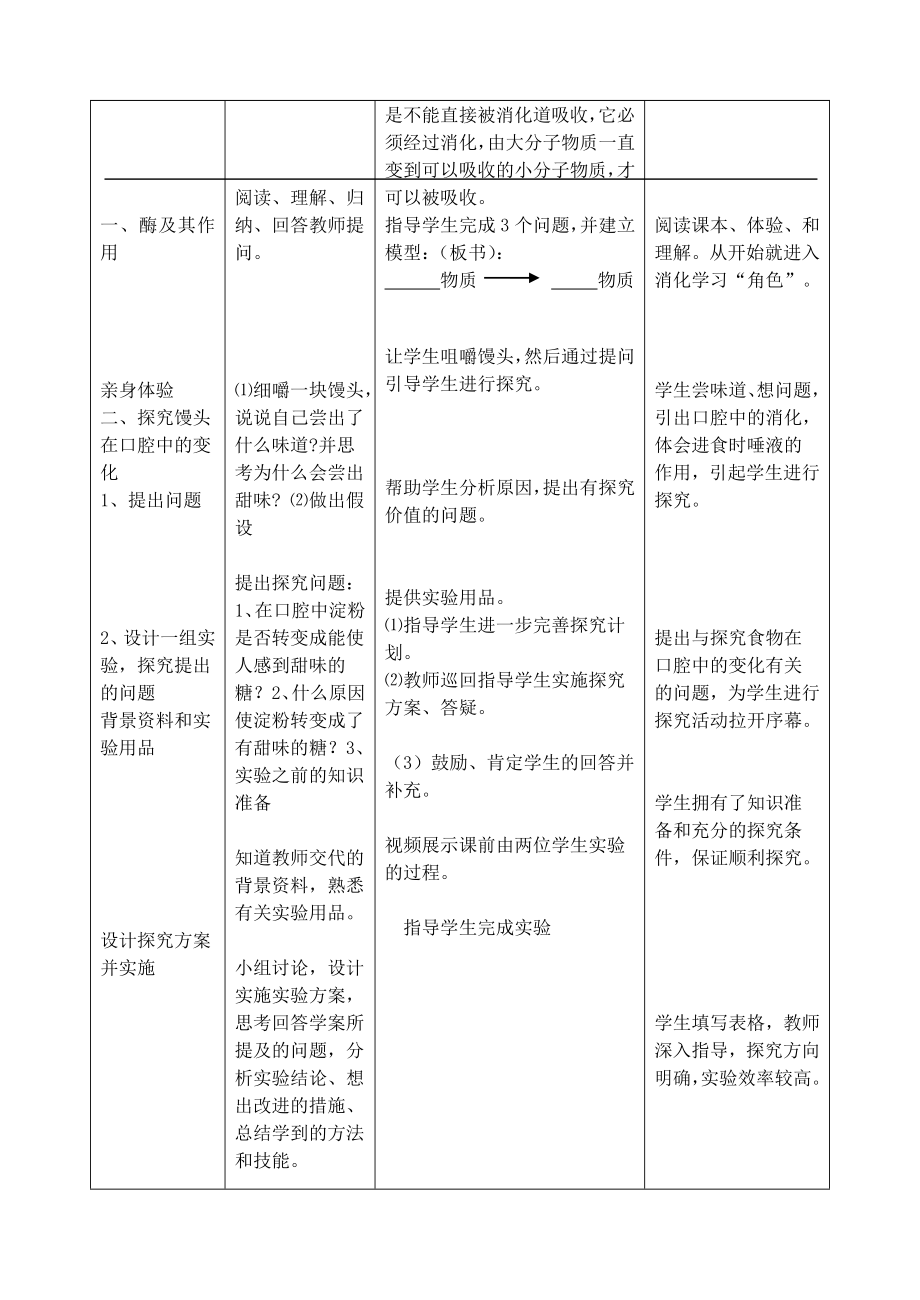 七年级生物上册 9.2食物的消化教案 苏科版