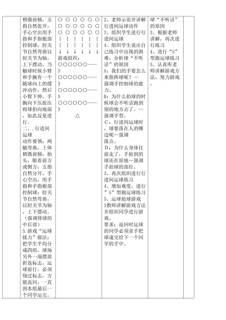 小学篮球原地运球行进间运球教案