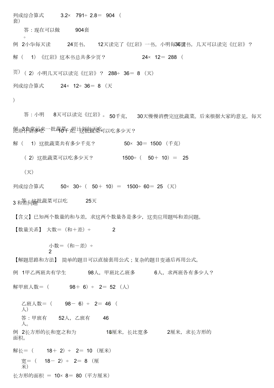 小学一至六年级数学30种典型应用题专题分类讲解(附带例题和解题过程)