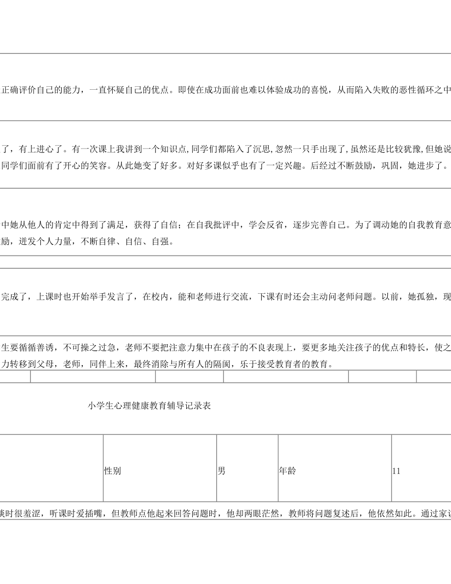 小学生心理咨询记录