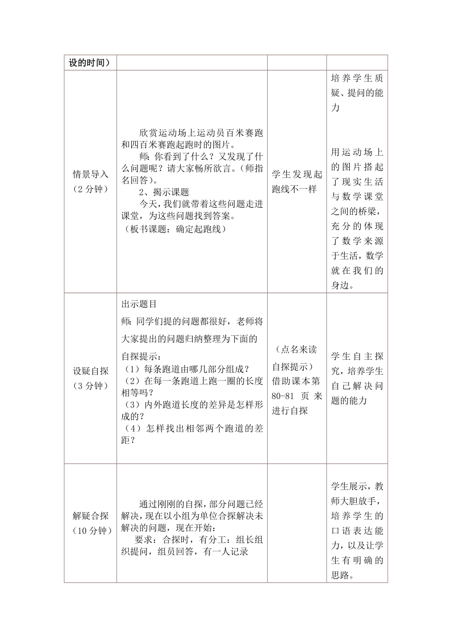 确定起跑线教学设计与反思