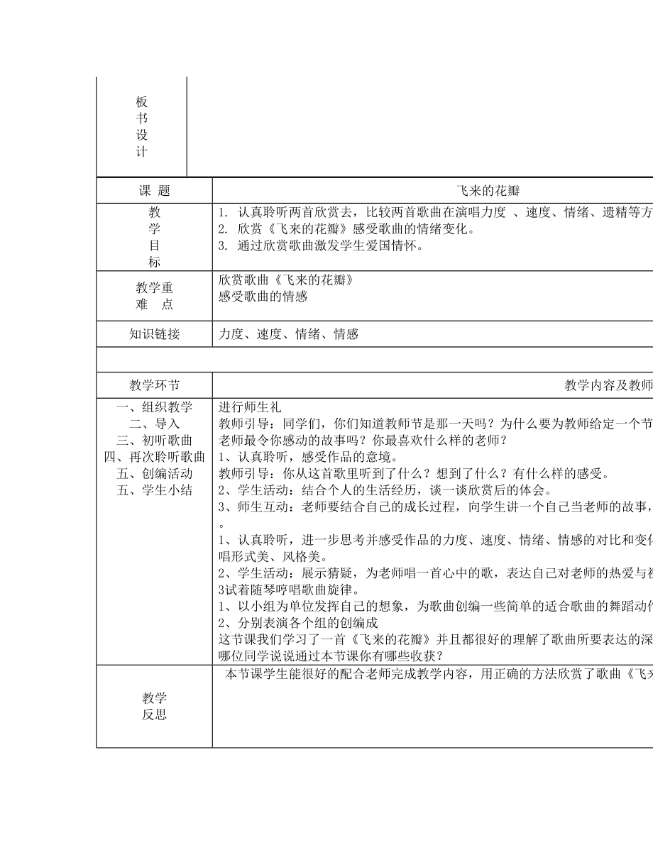 人音版表格六年级音乐教案