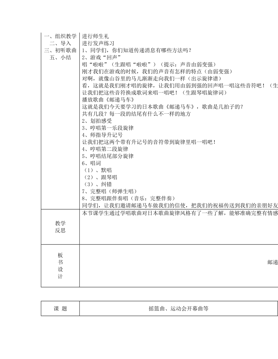 人音版表格六年级音乐教案