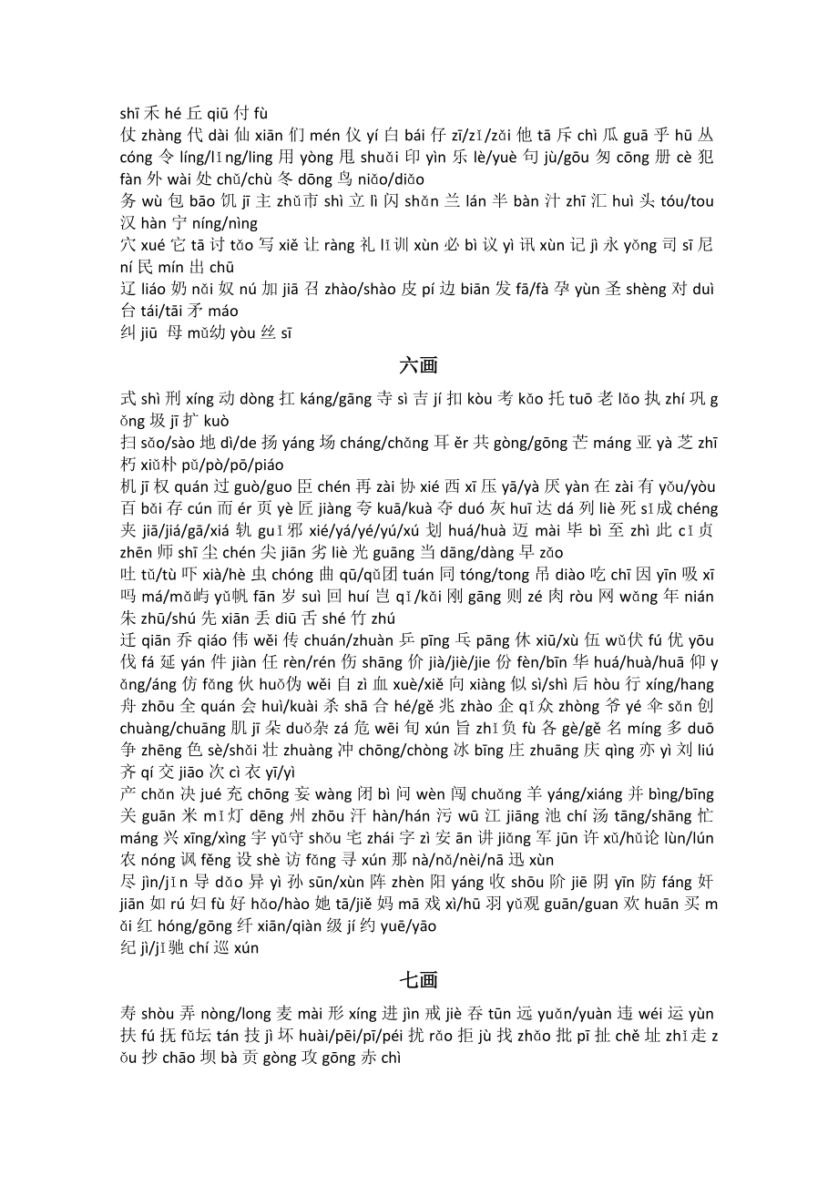 《现代汉语常用字表》2500字带拼音