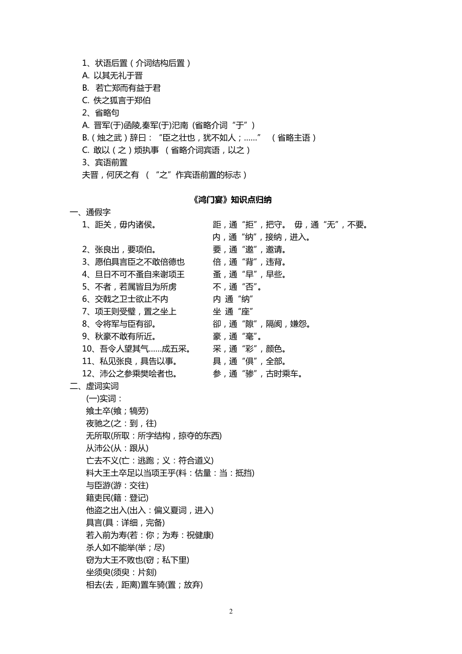 人教版高中语文文言文知识点总结