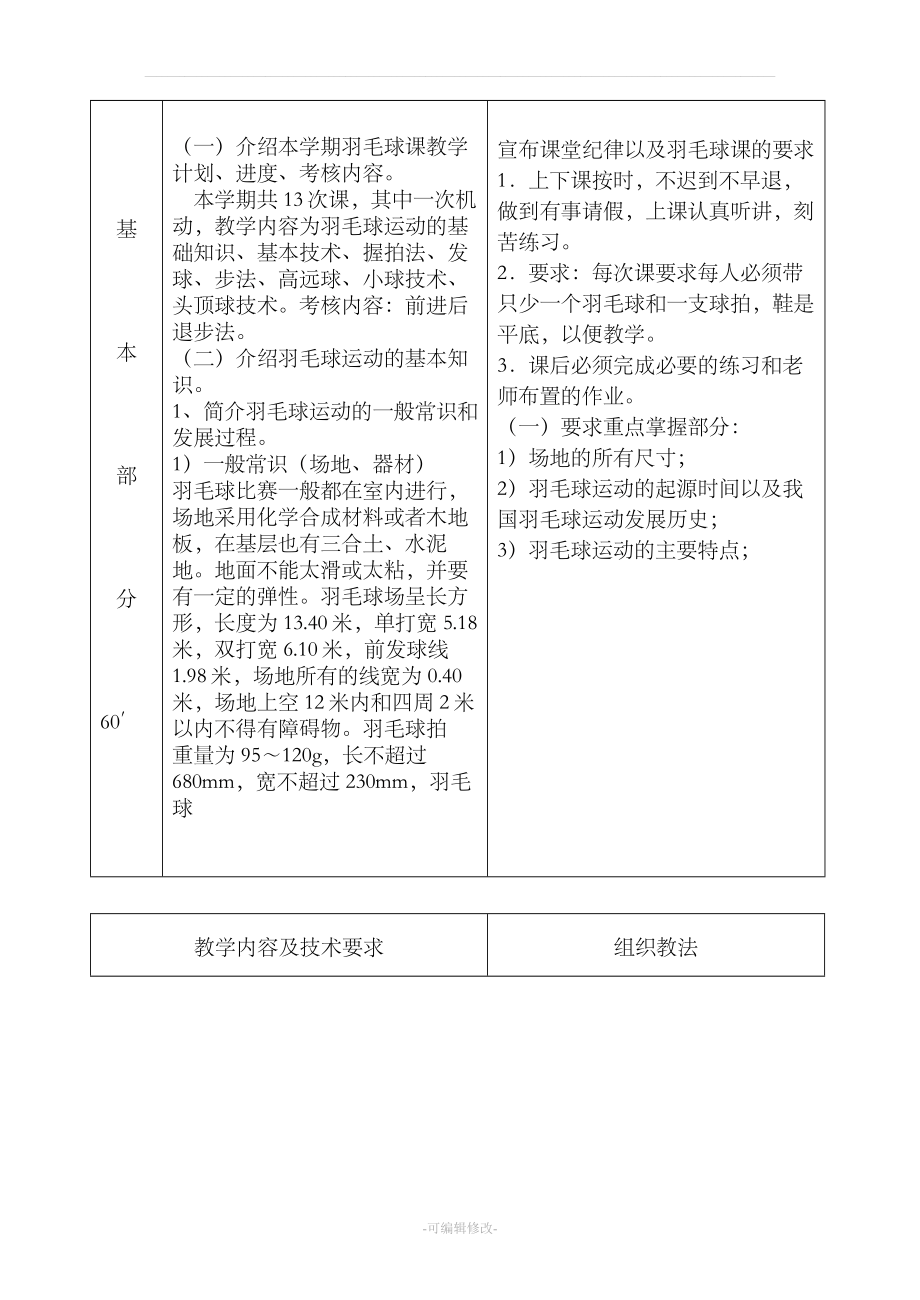 大学羽毛球教案