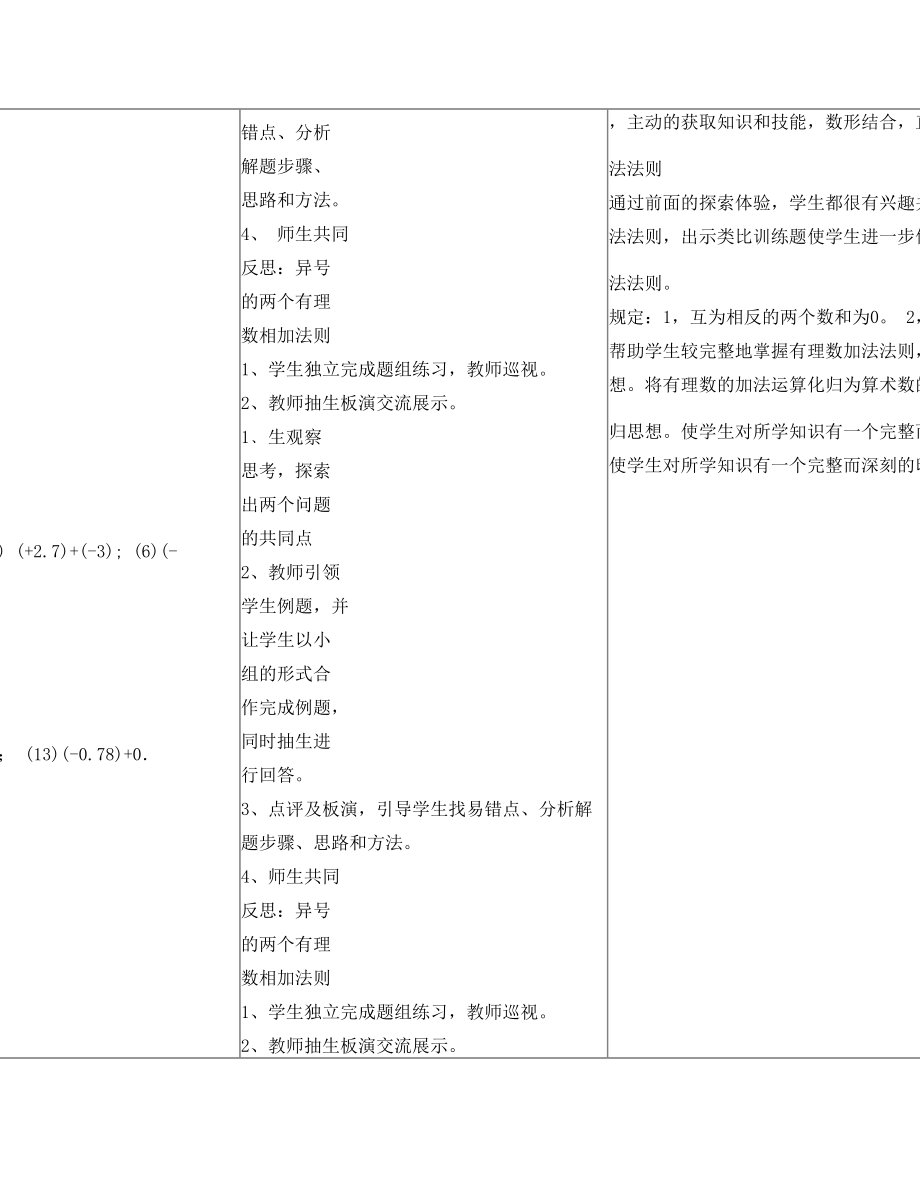 北师大版七年级上册数学 第二章 有理数加法(1)教案